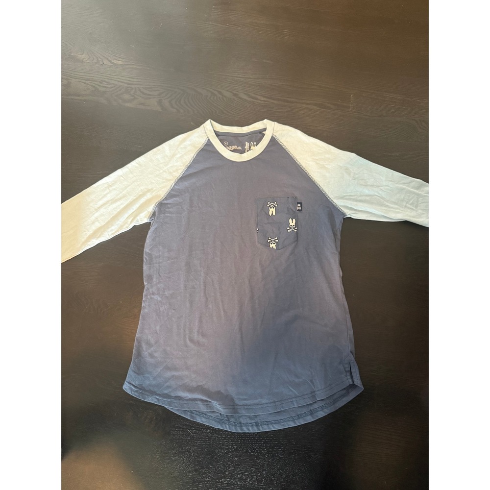 Psycho Bunny 3/4 Sleeve Shirt Small Blue Excellent Raglan Pocket Tee